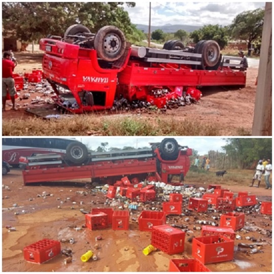 Caminhão da Itaipava capota na BA 142 trecho entre Tanhaçu e Ituaçu